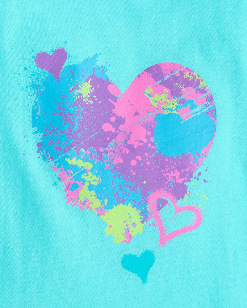 Girls Paint Splatter Heart Graphic Tee