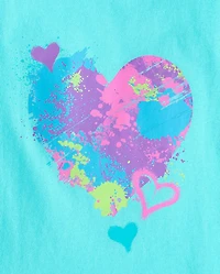 Girls Paint Splatter Heart Graphic Tee