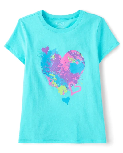 Girls Paint Splatter Heart Graphic Tee