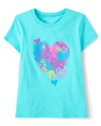 Girls Paint Splatter Heart Graphic Tee