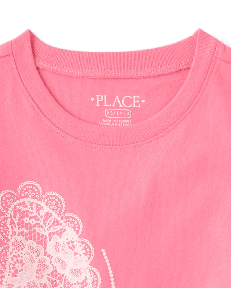 Girls Faux Lace Butterfly Graphic Tee