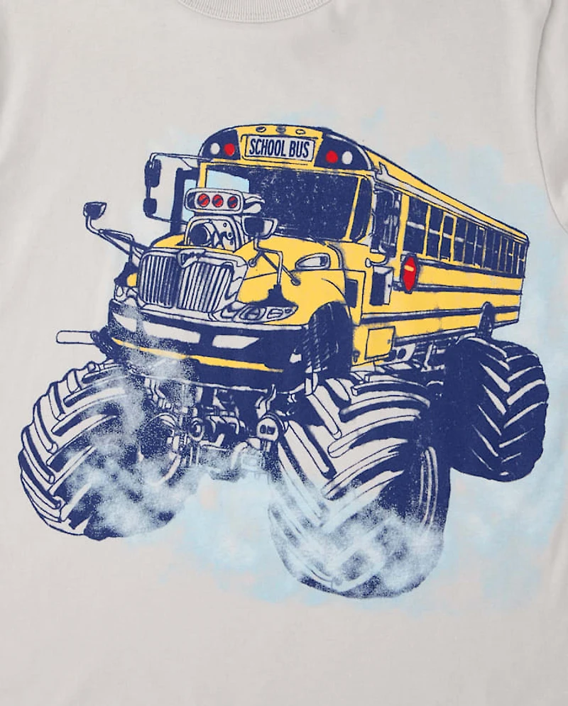 Boys School Bus Monster Truck Graphic Tee