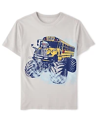 Boys School Bus Monster Truck Graphic Tee