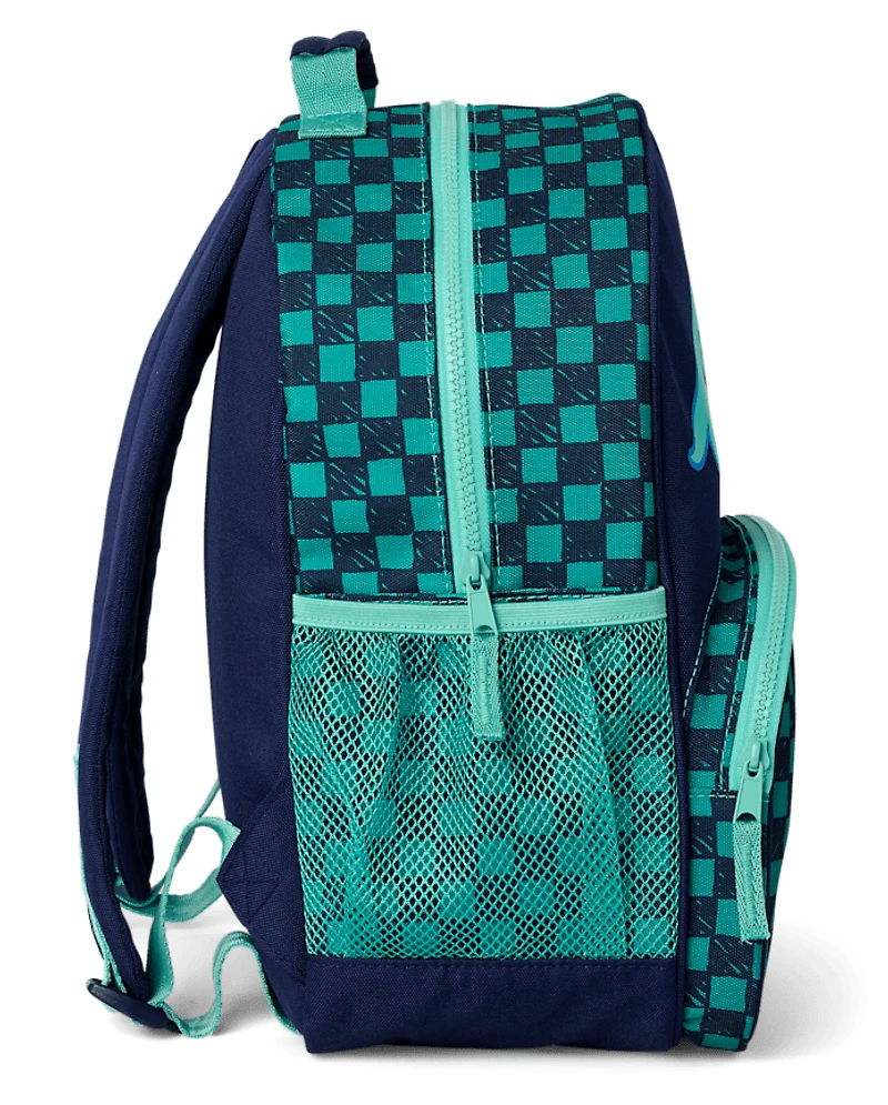 Sac à dos à carreaux brodé pour petit garçon