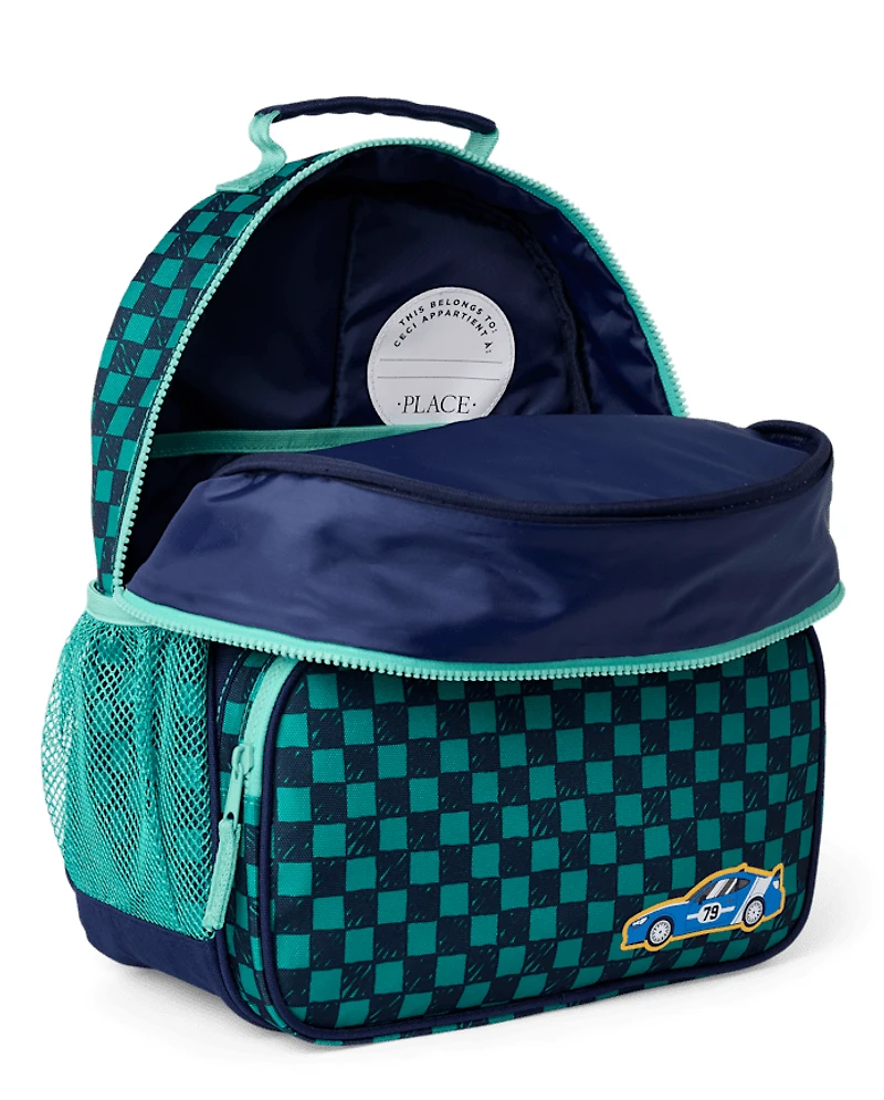 Toddler Boys Checkered Embroidered Patch Backpack