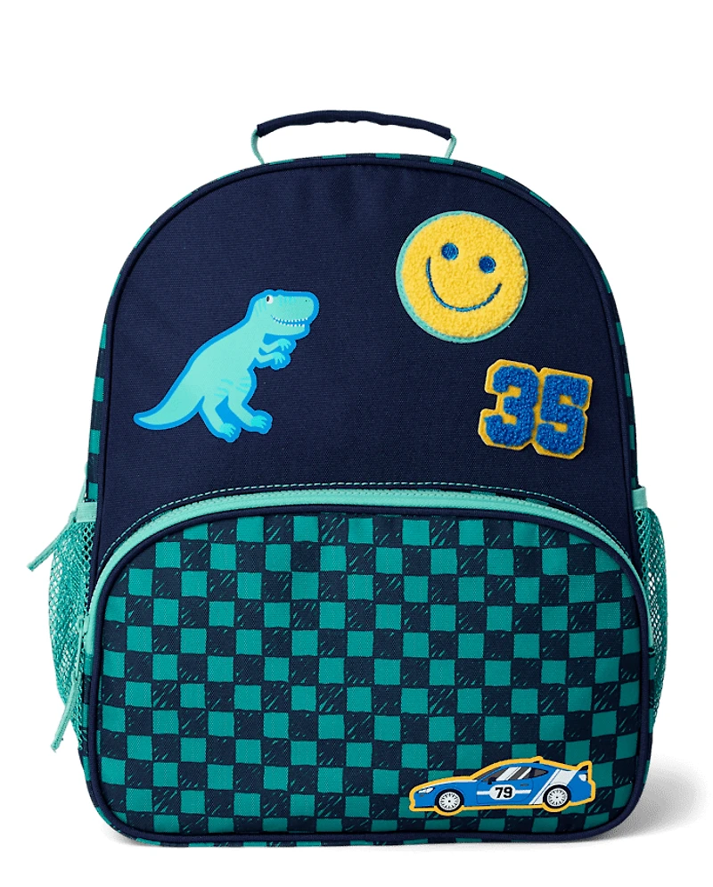 Toddler Boys Checkered Embroidered Patch Backpack