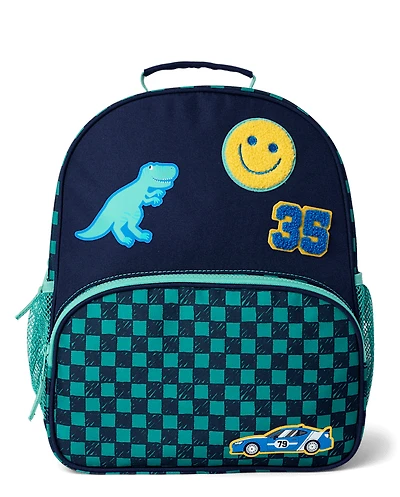 Toddler Boys Checkered Embroidered Patch Backpack