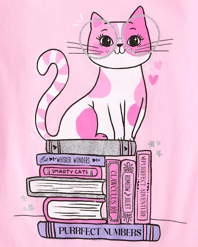 Girls School Cat Books Graphic Tee