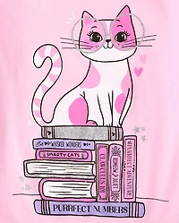 Girls School Cat Books Graphic Tee