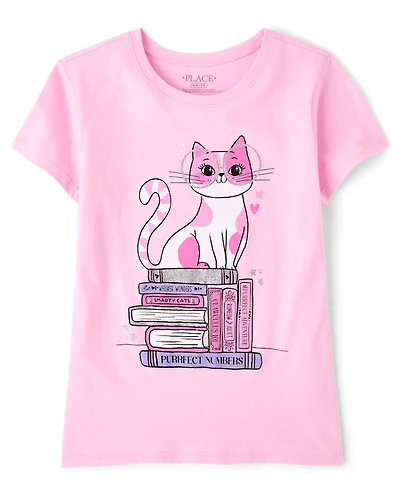 Girls School Cat Books Graphic Tee