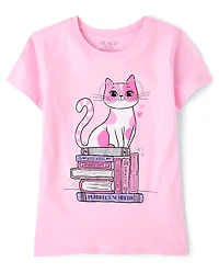 Girls School Cat Books Graphic Tee