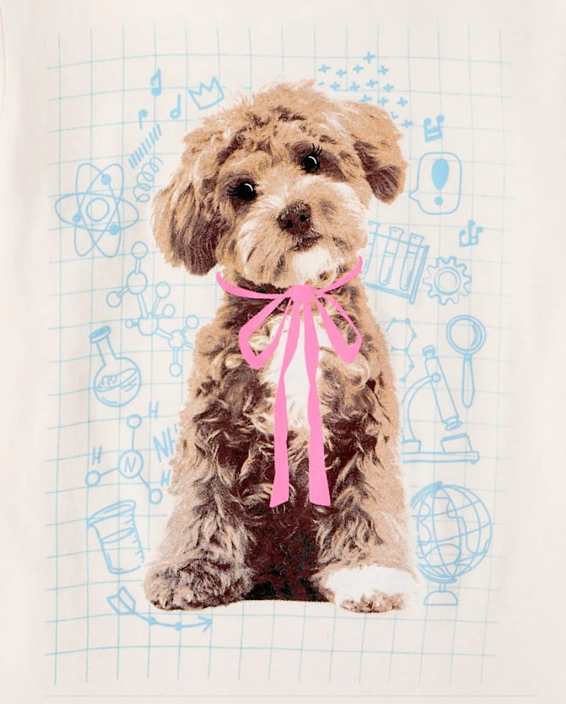 Girls Dog Bow Graphic Tee