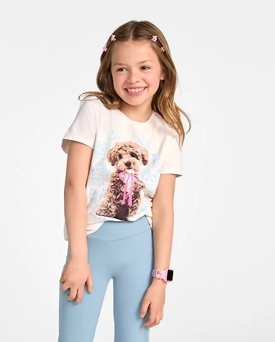 Girls Dog Bow Graphic Tee