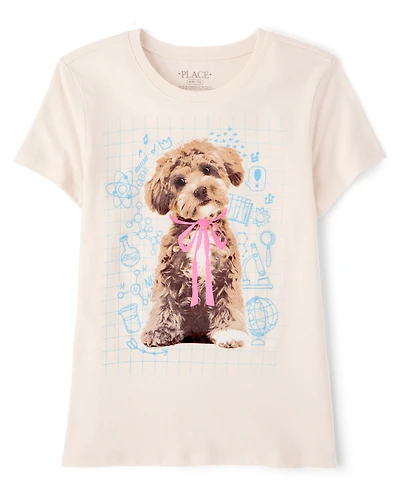 Girls Dog Bow Graphic Tee