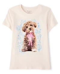 Girls Dog Bow Graphic Tee