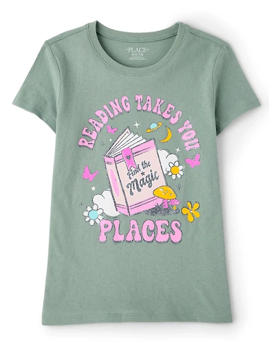 Girls School Reading Takes You Places Graphic Tee