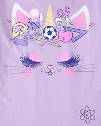 Girls School Cat Face Graphic Tee