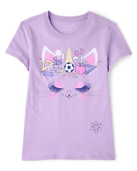 T-shirt graphique à tête de chat pour filles