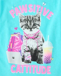 Girls School Pawsitive Cattitude Graphic Tee