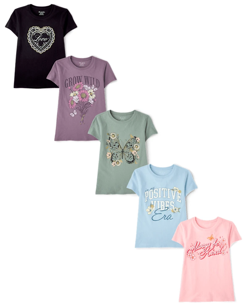 Girls Positive Graphic Tee 5-Pack