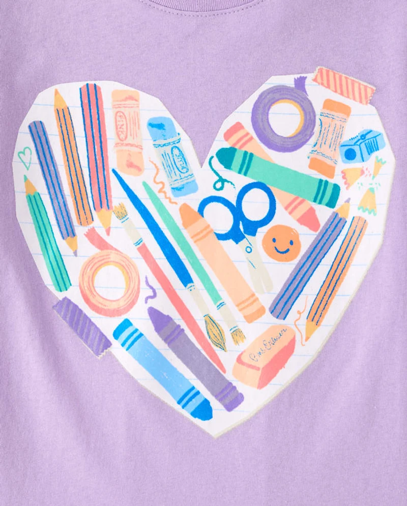 Girls School Supplies Heart Graphic Tee