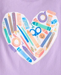 Girls School Supplies Heart Graphic Tee