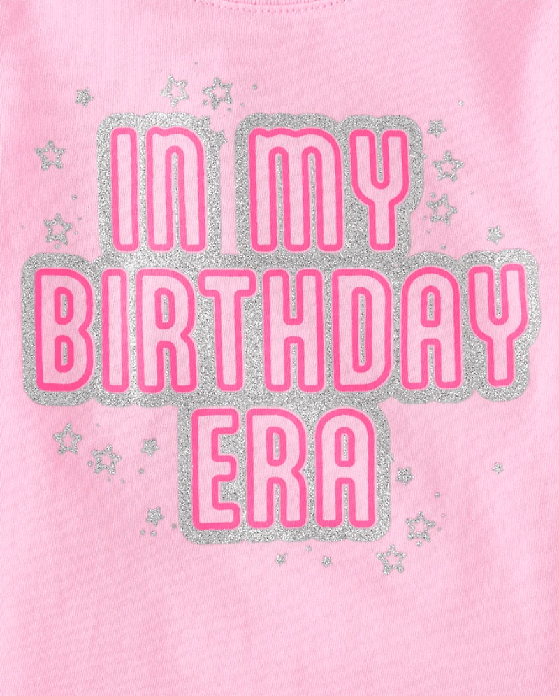 Baby And Toddler Girls Glitter Birthday Era Graphic Tee