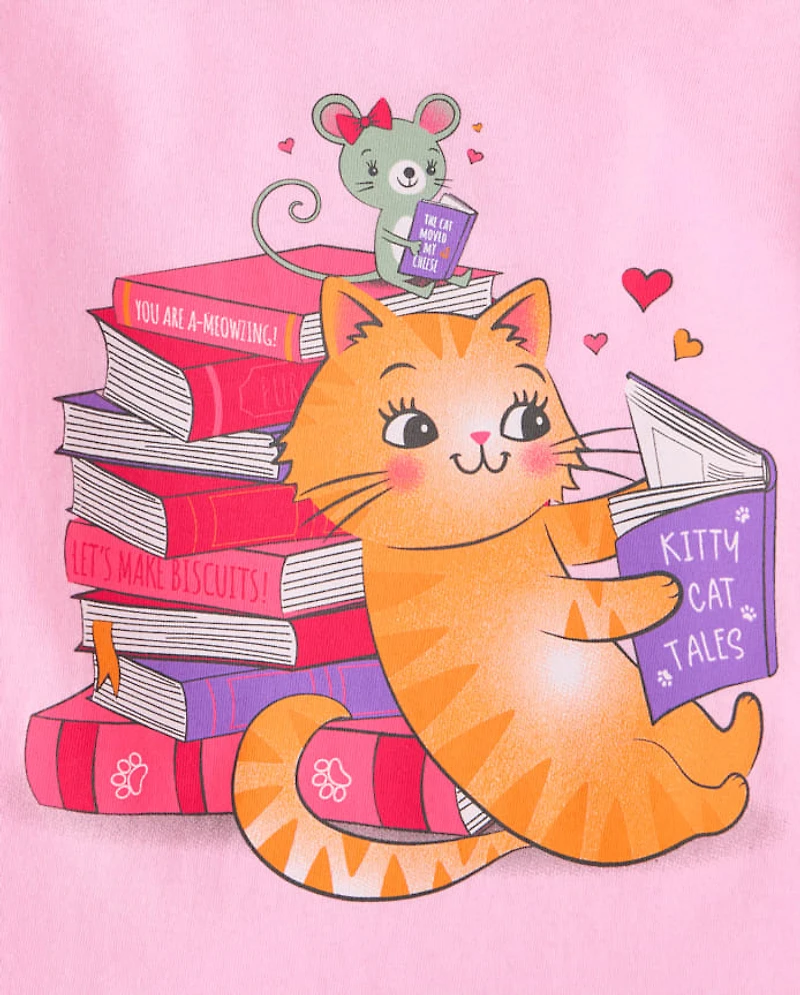 Baby And Toddler Girls School Cat Books Graphic Tee