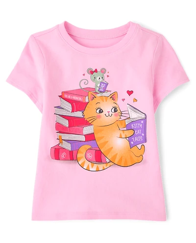Baby And Toddler Girls School Cat Books Graphic Tee
