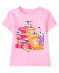 Baby And Toddler Girls School Cat Books Graphic Tee