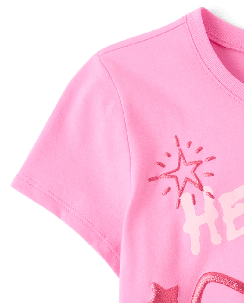 Girls Hello Kitty® Glitter Puff Print Doodle Graphic Tee