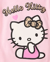 T-shirt Hello Kitty® à imprimé léopard et pompon pour petites filles