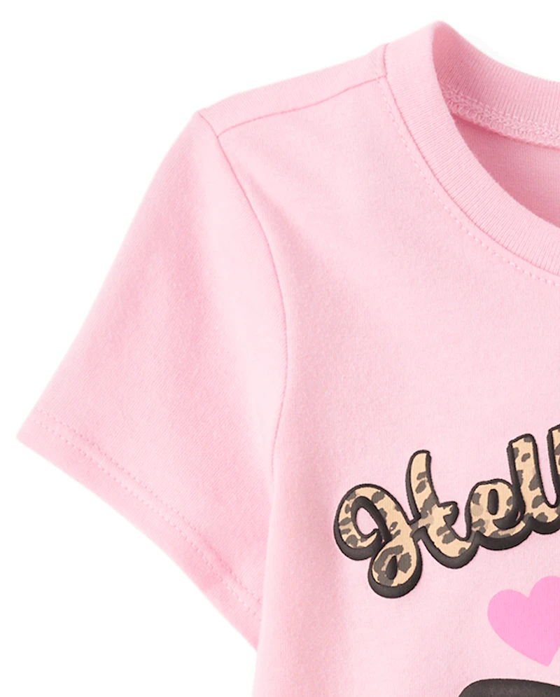 T-shirt Hello Kitty® à imprimé léopard et pompon pour petites filles