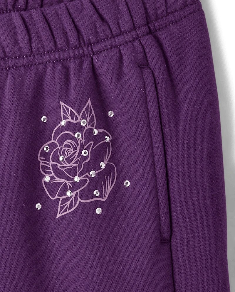 Girls Studded Premium Fleece Wide Leg Sweatpants