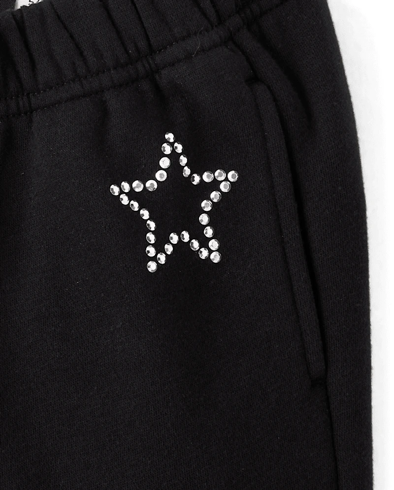 Girls Embellished Premium Fleece Wide Leg Sweatpants