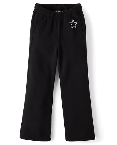 Girls Embellished Premium Fleece Wide Leg Sweatpants