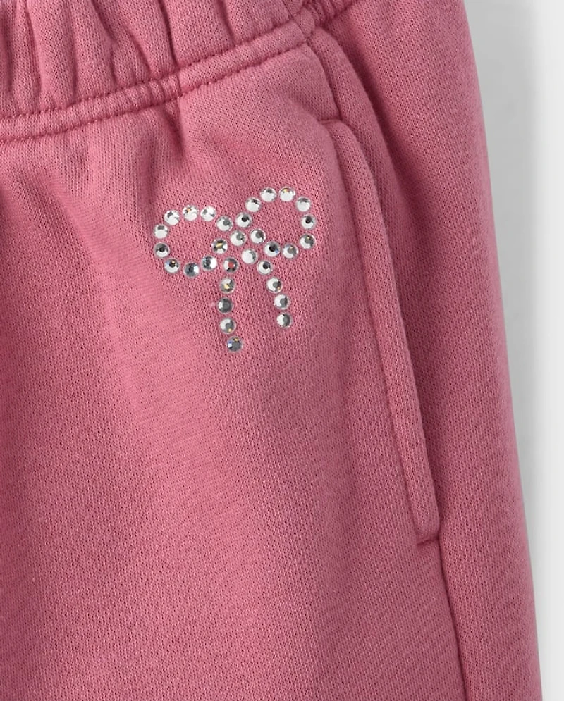 Girls Embellished Premium Fleece Wide Leg Sweatpants