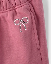 Girls Embellished Premium Fleece Wide Leg Sweatpants