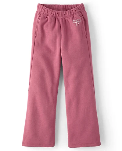 Girls Embellished Premium Fleece Wide Leg Sweatpants
