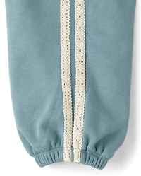 Girls Lace Side Stripe Premium Fleece Baggy Jogger Pants