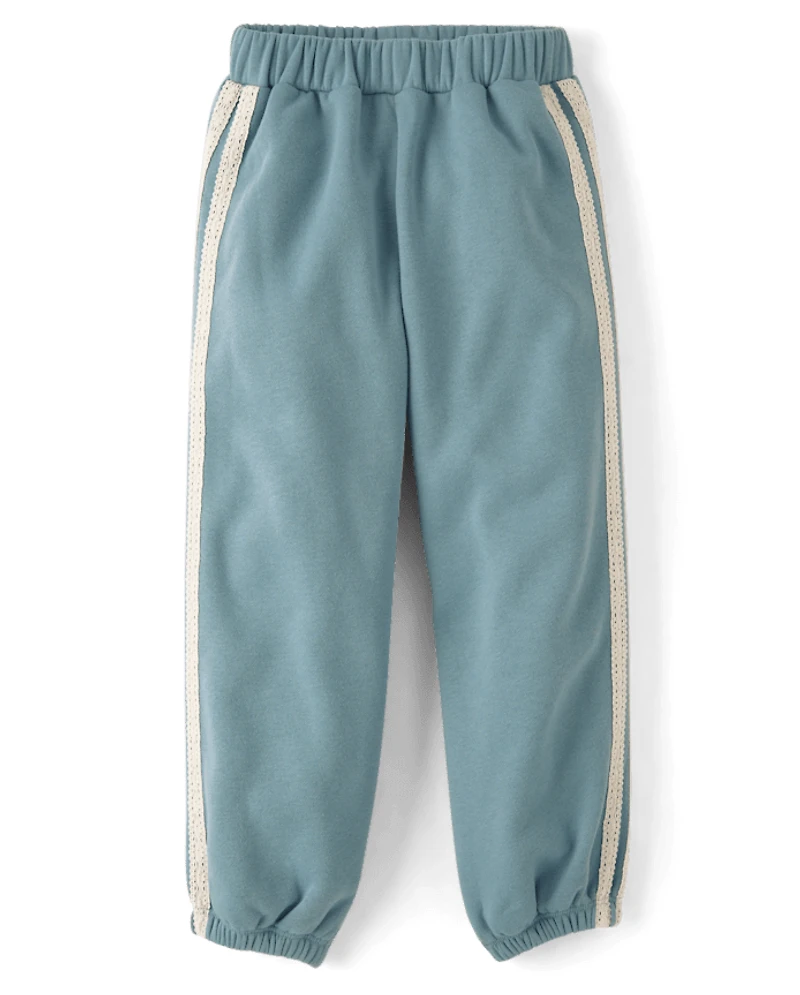 Girls Lace Side Stripe Premium Fleece Baggy Jogger Pants