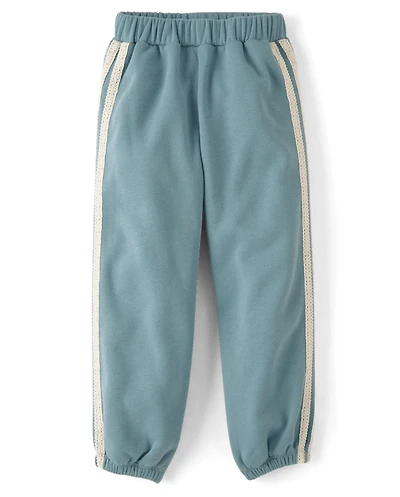 Girls Lace Side Stripe Premium Fleece Baggy Jogger Pants