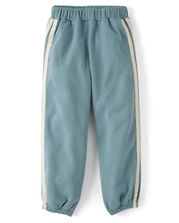 Girls Lace Side Stripe Premium Fleece Baggy Jogger Pants
