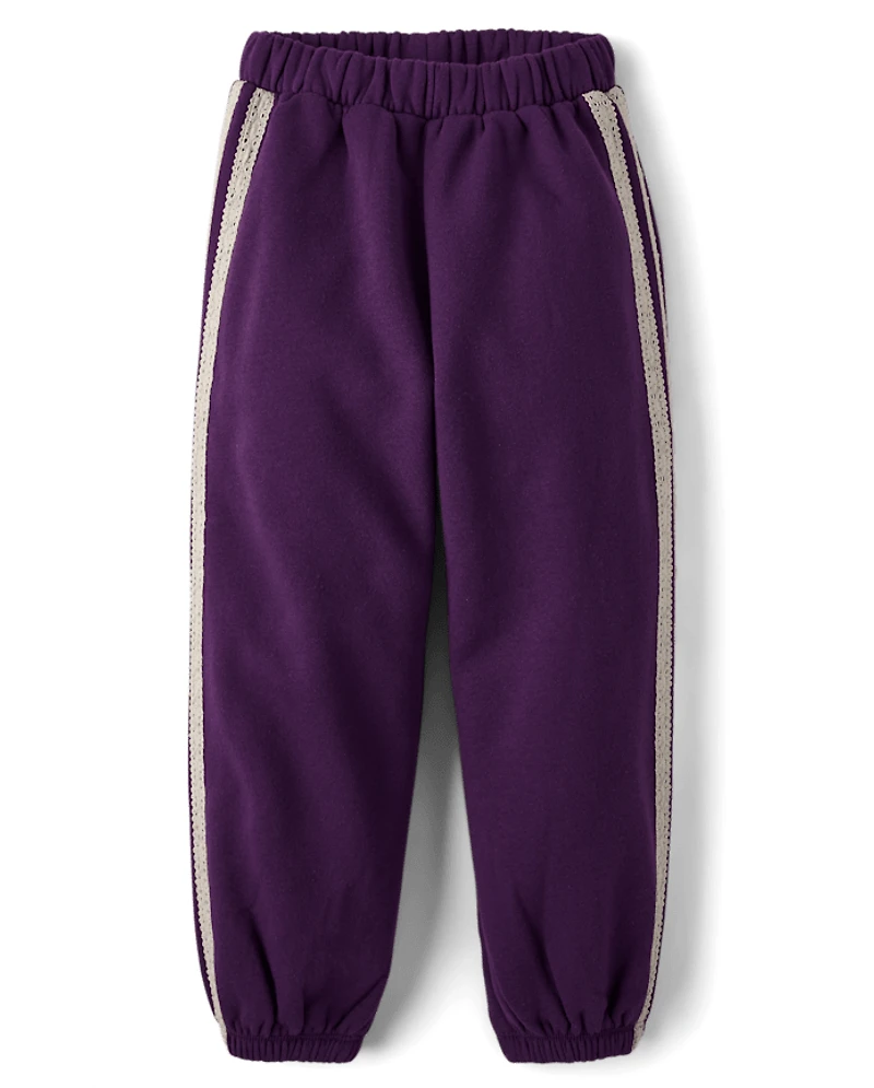 Girls Lace Side Stripe Premium Fleece Jogger Pants