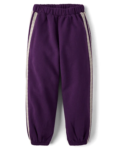 Girls Lace Side Stripe Premium Fleece Jogger Pants