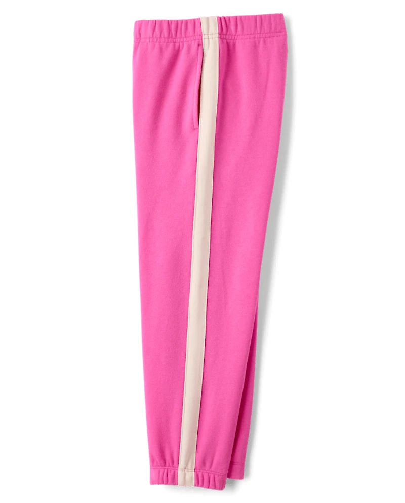 Girls Side Stripe Premium Fleece Jogger Pants