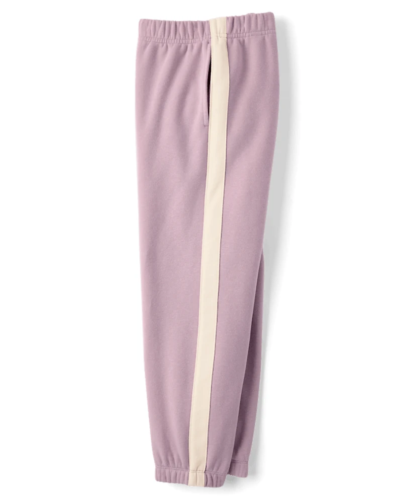 Girls Side Stripe Premium Fleece Jogger Pants