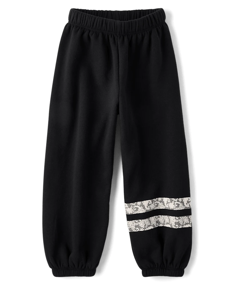 Girls Faux Lace Premium Fleece Baggy Jogger Pants
