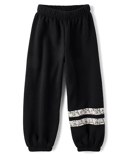 Girls Faux Lace Premium Fleece Baggy Jogger Pants