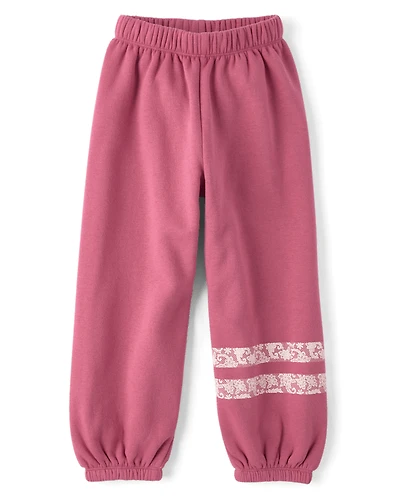 Girls Faux Lace Premium Fleece Baggy Jogger Pants
